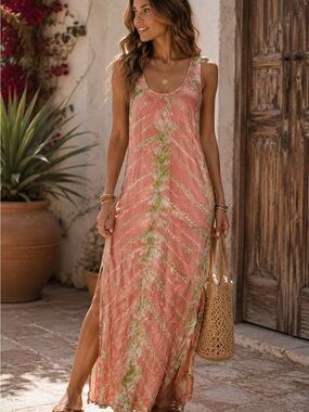 Young Fabulous & Broke Coral and Sage Tie-Dye Maxi Dress 🌼